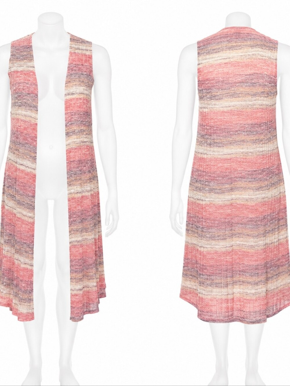 LULAROE | Joy Longline Duster Vest Festival Orange Yellow Cream Brown Stripe | S